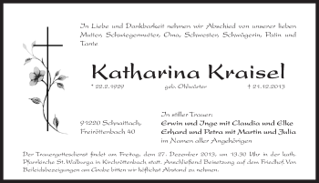 Traueranzeige von Katharina Kraisel von Pegnitz-Zeitung